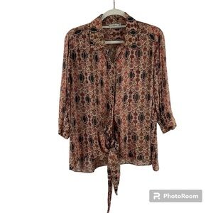 Amir Slama Floral Silk Blouse with Tie Front AS IS